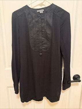 Vince Black Long-Sleeve Button Bib Tunic/mini dress-Size XS